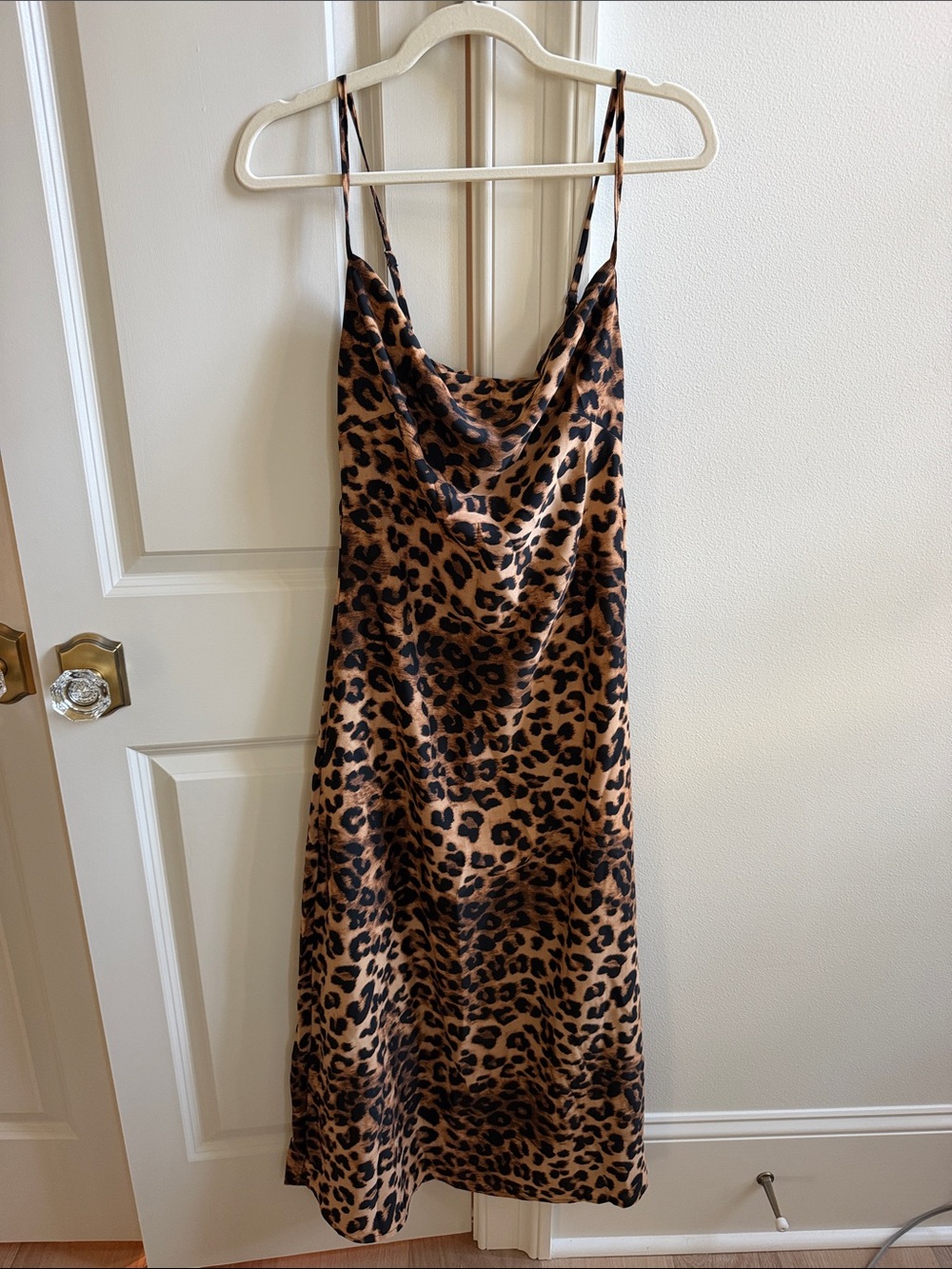 Leopard Print Slip Dress with Cowl Neck